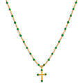 Colliers sur Grenoble : Collier Orusbijoux Collier Argent Dor&eacute; Croix Et Pierres Naturelles Onyx Vert Dor&eacute;