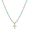 Collier Orusbijoux Collier Argent Dor&eacute; Croix Et Pierres Naturelles Turquoise Bleu