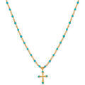Collier Orusbijoux Collier Argent Dor&eacute; Croix Et Pierres Naturelles Turquoise Bleu Grenoble