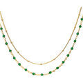 Collier Orusbijoux Collier Argent Dor&eacute; Double Chaine Et Pierres Naturelles Dor&eacute;