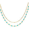 Collier Orusbijoux Collier Argent Dor&eacute; Double Chaine Et Pierres Naturelles Bleu Grenoble