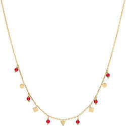 Collier Orusbijoux Collier Argent Dor&eacute; Pampilles De Forme G&eacute;om&eacute;trique Et Rouge