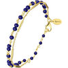 Bijoux Orusbijoux Bracelet Argent Dor&eacute; Doubles Chaines Barrettes Pierres Bleu