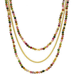 Collier Orusbijoux Collier Argent Triples Chaines Dor&eacute; Et Perles Dor&eacute;