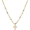 Collier Orusbijoux Collier Argent Dor&eacute; Croix Et Pierres Naturelles Tourmaline Dor&eacute; Grenoble