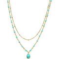 Colliers sur Grenoble : Collier Orusbijoux Collier Argent Dor&eacute; Goutte Doubles Cha&icirc;nes Pierres Bleu
