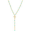 Collier Orusbijoux Collier Argent Dor&eacute; Cravate Croix Et Pierres Amazonite Dor&eacute;