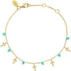 Bijoux Orusbijoux Bracelet Argent Dor&eacute; Motif Croix Et Pierres Amazonite Dor&eacute;