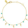 Bijoux Orusbijoux Bracelet Argent Dor&eacute; Motif Croix Et Pierres Turquoise Bleu