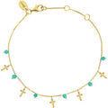 Bijoux Orusbijoux Bracelet Argent Dor&eacute; Motif Croix Et Pierres Turquoise Bleu