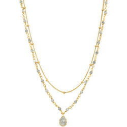 Collier Orusbijoux Collier Argent Dor&eacute; Goutte Doubles Cha&icirc;nes Pierres Dor&eacute;