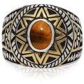 Bijoux Orusbijoux Bague Homme Argent Soleil Ethnique ?il De Tigre Argent Marron