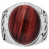 Bijoux Orusbijoux Bague Homme ?il De Tigre Rouge Massive Argent Marron