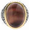 Bijoux Orusbijoux Bague Homme ?il Argent Dor&eacute; Pierre ?il De Tigre Rouge Marron