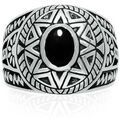 Bijoux Orusbijoux Bague Homme Argent Soleil Ethnique Onyx Argent&eacute;