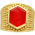 Bijoux Orusbijoux Bague Argent Dor&eacute; Antique Pierre Naturelle Jade Rouge Rouge