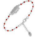 Bracelets Orusbijoux Bracelet En Argent Rhodier Plume Pierres Rouge Argent&eacute; Grenoble