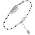 Bracelets Orusbijoux Bracelet En Argent Rhodi&eacute; Plume Pierres Noire Argent&eacute; Grenoble