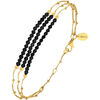 Bijoux Orusbijoux Bracelet Argent Dor&eacute; Triples Cha&icirc;nes Pierres Spinelle Noir Dor&eacute;