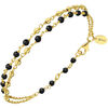 Bijoux Orusbijoux Bracelet Argent Dor&eacute; Doubles Cha&icirc;nes Pierres Spinelle Noir Dor&eacute;