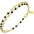 Bijoux Orusbijoux Bracelet Argent Dor&eacute; Doubles Cha&icirc;nes Pierres Spinelle Noir Dor&eacute;