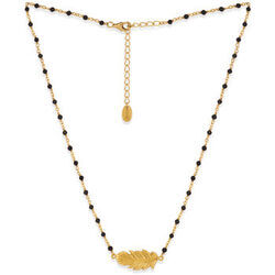 Collier Orusbijoux Collier Argent Dor&eacute; Plume Et Pierres Naturelles Noires Dor&eacute;