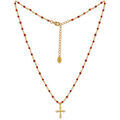 Collier Orusbijoux Collier Argent Dor&eacute; Croix Et Pierres Naturelles Rouge Rouge Grenoble