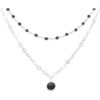 Collier Orusbijoux Collier Argent Rhodi&eacute; Double Chaine Et Pierres Naturelles Argent&eacute;