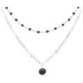 Collier Orusbijoux Collier Argent Rhodi&eacute; Double Chaine Et Pierres Naturelles Argent&eacute;