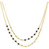 Bijoux Orusbijoux Collier Argent Dor&eacute; Doubles Cha&icirc;nes Pierre Spinelle Noir Dor&eacute;