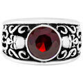 Bijoux Orusbijoux Bague Homme Argent T&ecirc;te De Mort Quartz Couleur Rubis Solo Rouge