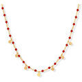 Collier Orusbijoux Collier Argent Dor&eacute; Petites Perles Pampilles Et Pierre Onyx Rouge
