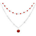 Collier Orusbijoux Collier Argent Rhodi&eacute; Double Chaine Et Pierres Naturelles Argent&eacute; Grenoble