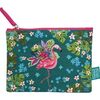 Trousse Enesco Pochette plate Flamants Roses en coton d&eacute;cor&eacute;e Allen Vert