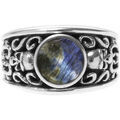 Bijoux Orusbijoux Bague Homme Argent T&ecirc;te De Mort Pierre Labradorite Solo Vert Grenoble