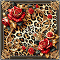 Echarpe Alberto Cabale Petit carr&eacute; de soie Rose Leopard Cl&eacute;o Jaune