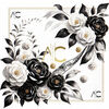 Echarpe Alberto Cabale Petit carr&eacute; de soie Black Roses Cl&eacute;o Blanc