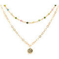 Colliers sur Grenoble : Collier Orusbijoux Collier Argent Dor&eacute; Double Chaine Pampille Et Pierres Dor&eacute;