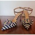 Chaussures escarpins Tipe E Tacchi Escarpins ray&eacute;s bleu/blanc avec bijou strass Bleu Grenoble