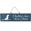 D&eacute;coration sur Grenoble : Tableaux, toiles Qualiart Plaque en bois bleu fonc&eacute; - J'habite chez Mon Chien Bleu Unique. . Maison > Tableaux, toiles.
