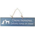 D&eacute;coration sur Grenoble : Tableaux, toiles Qualiart Plaque d&eacute;corative en bois - Chiens bienvenus - Bleu Bleu Unique. . Maison > Tableaux, toiles.