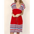 Robes sur Grenoble : Robe Admas Robe estivale manches courtes Elegant Stripes rouge