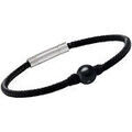 Bracelets Jourdan Bracelet Albann Acier Cuir tress&eacute; noir Onyx Blanc