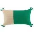 Linge de maison sur Grenoble : Coussins Douceur d int&eacute;rieur THALIA Vert 30x50 cm. Coussin d&eacute;houssable.Design &agrave; pompons et jute.. Maison & D&eacute;co > Coussins.