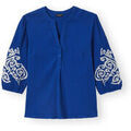 Chemises sur Grenoble : Chemise Daxon by - Blouse cr&eacute;ponn&eacute;e manches brod&eacute;es Bleu