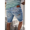 Short Le Temps des Cerises Bermuda laredo en jeans bleu clair d&eacute;lav&eacute; destroy Bleu