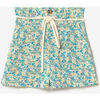 Short Le Temps des Cerises Short lamet &agrave; motif fleuri vert et bleu Bleu
