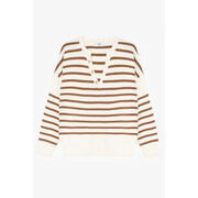 Pull Le Temps des Cerises Pull lobelie &agrave; rayures marron Blanc