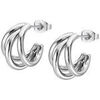 Boucles oreilles Lotus Cr&eacute;oles style trois anneaux acier inoxydable Blanc