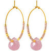 Boucles oreilles Brillaxis Cr&eacute;oles acier dor&eacute; pierre rose Jaune